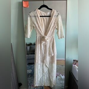 WAYE CREAM MIDI LACE DRESS